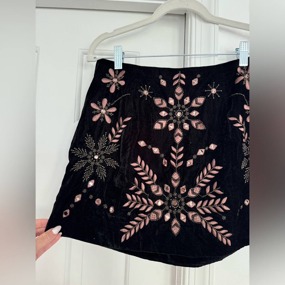 Free People Bright Lights Embroidered Velvet Mini Skirt